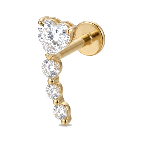 Piercing Tragus Labret Doré Cœur Zircon & Cascade