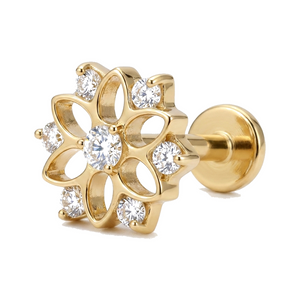 Piercing Labret Fleur Zircone Doré pour Hélix, Tragus & Lobe