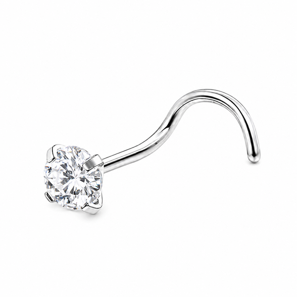 Vis nez argentee zircon solitaire blanc 4 griffes — miniature fond blanc