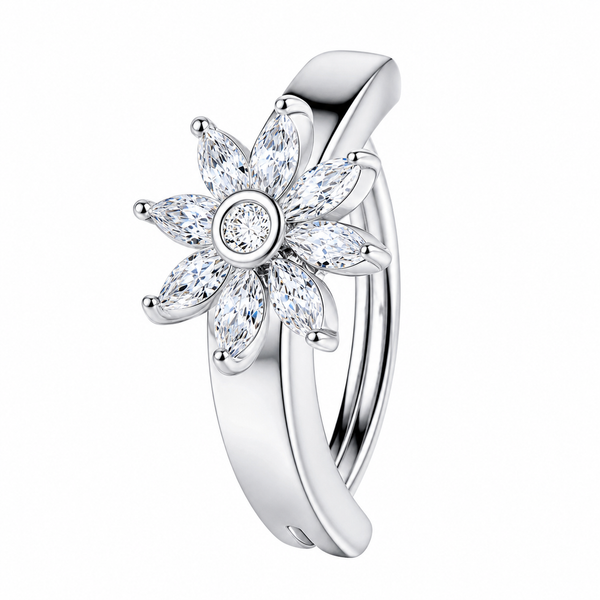 Piercing nombril anneau clicker fleur zircon marquise argenté