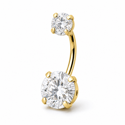 Piercing nombril double zircon titane jaune doré — 2 pierres rondes