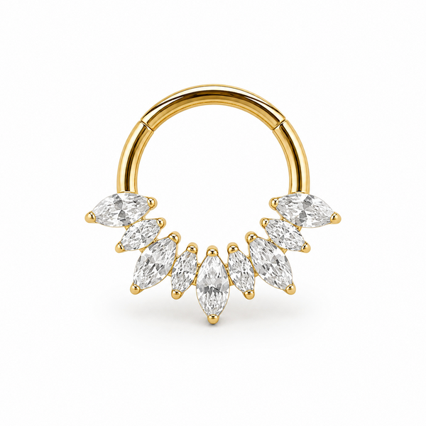 Anneau clicker dore 7 zircons marquise arc couronne — miniature fond blanc