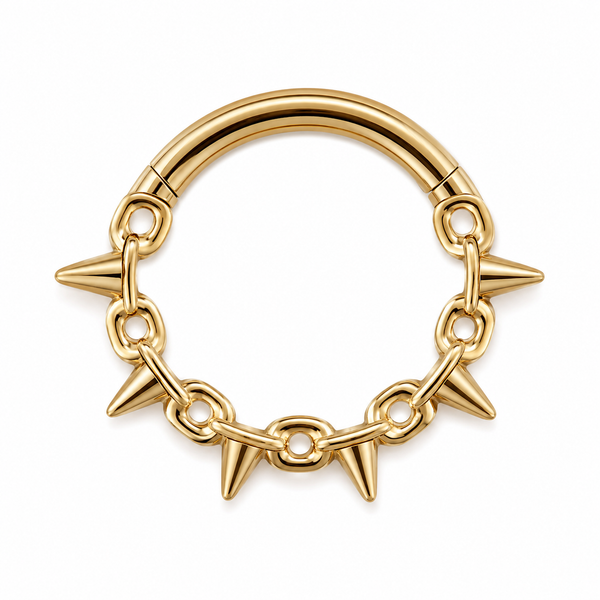 Anneau clicker dore 5 spikes pointes chaine maillons — miniature fond blanc
