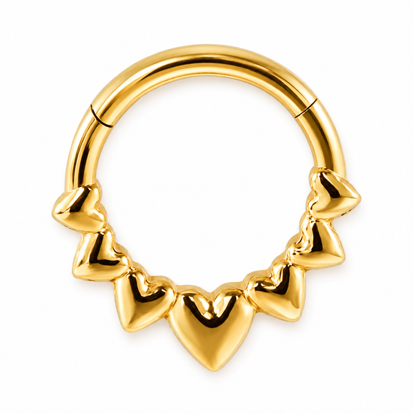 Anneau clicker dore 7 coeurs bouffants arc — miniature fond blanc