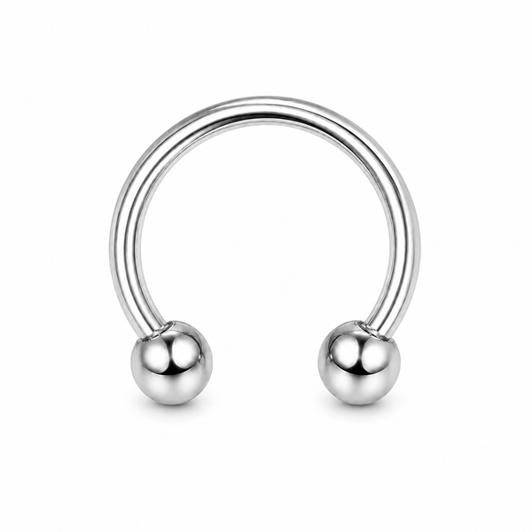 Fer a cheval septum argente 2 boules lisses — miniature fond blanc