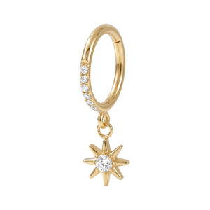 Piercing cartilage clicker doré, étoile et zircons