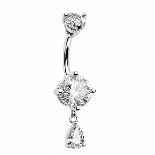 Piercing nombril pendentif goutte zircon argenté — grand solitaire avec pendentif