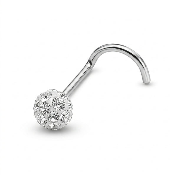Vis nez argentee boule disco multi-strass blanc — fond blanc
