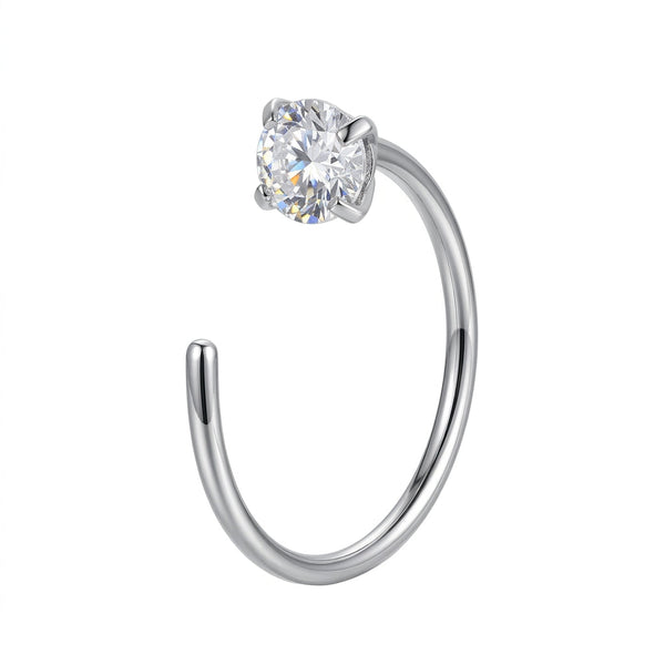 Anneau narine argente zircon solitaire serti 4 griffes — fond blanc