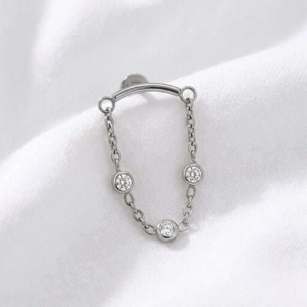 Piercing Labret Doré Chaîne 3 Zircons pour Oreille - vue 2