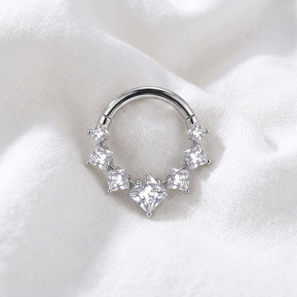 Piercing Daith Anneau Clicker Doré 5 Zircons Carrés - vue 2