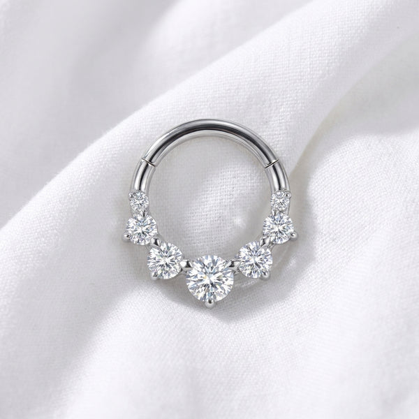 Piercing Daith Anneau Clicker Doré 7 Zircones Scintillantes - vue 2