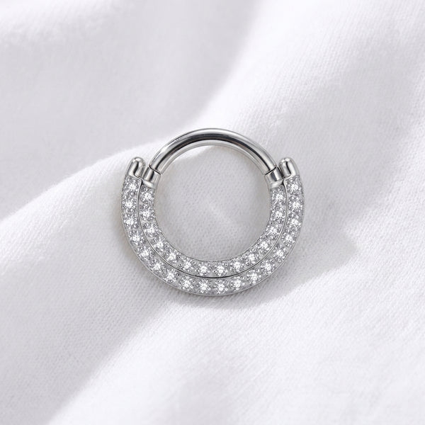 Piercing Daith Doré Clicker Double Rang Zircons Scintillants - vue 2