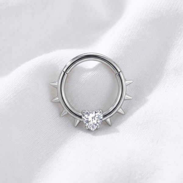 Piercing Daith Anneau Clicker Doré Spikes Coeur Zircon - vue 2