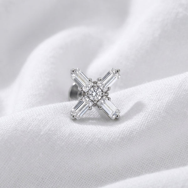 Labret titane doré croix en X de zircons baguettes pour hélix - vue 2