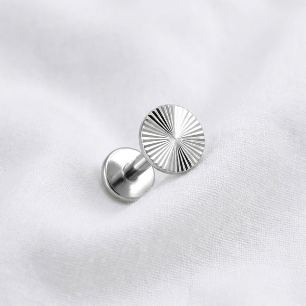 Piercing Labret Cartilage Doré Disque Sunburst Strié - vue 2