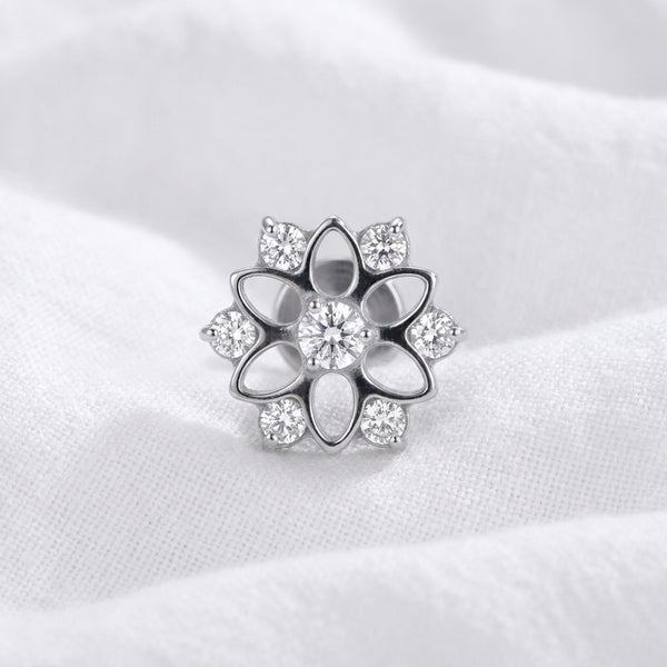 Piercing Labret Fleur Zircone Doré pour Hélix, Tragus & Lobe - vue 2