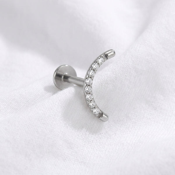 Piercing Oreille Doré Arc Zircons Brillants | Labret Lune - vue 2