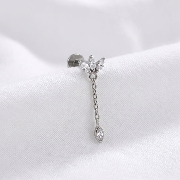 Piercing Labret Hélix Doré Papillon Chaîne Zircons - vue 2