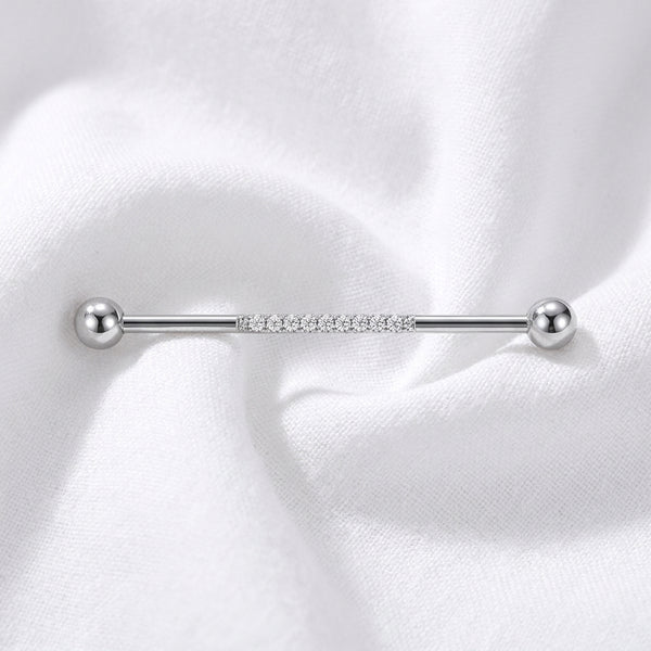 Piercing Industriel Titane Doré : Barre Zircones Pavées - vue 2