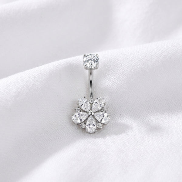 Piercing nombril fleur cristal classique - vue 2
