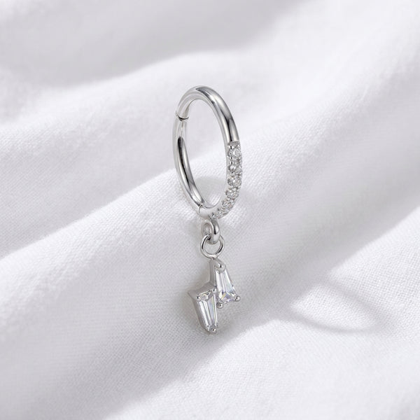Piercing Cartilage Doré : Anneau Clicker Éclair Zircon Baguette - vue 2
