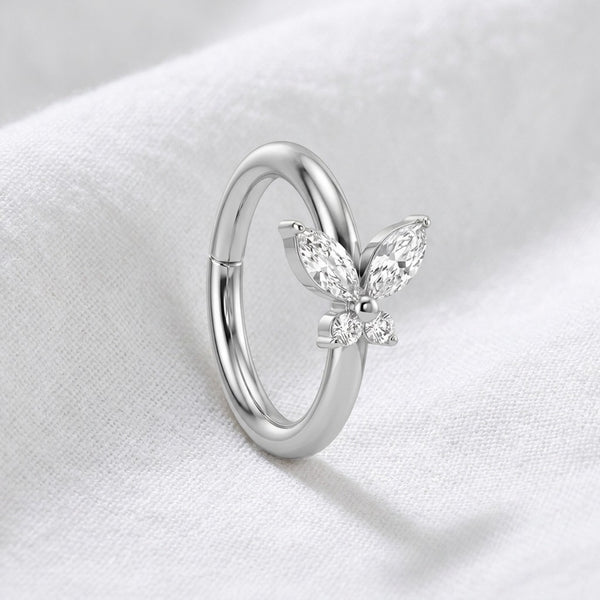 Piercing Papillon 3D : Anneau Clicker Nez en Titane Zircons-Véloria piercing