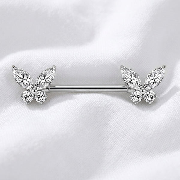 Piercing téton papillon cœur zircon - vue 2