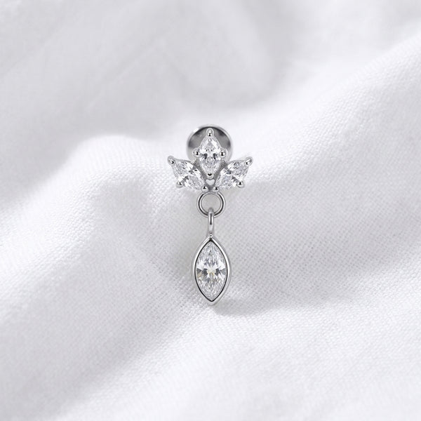 Piercing Labret Tragus Doré | Couronne Zircons Marquise Pendante - vue 2