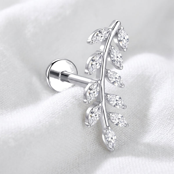 Piercing Tragus Labret Doré Feuille de Zircons Marquises - vue 2