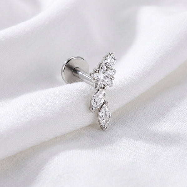 Piercing Tragus Labret Dore Étoile et Zircons Marquises en Cascade - vue 2
