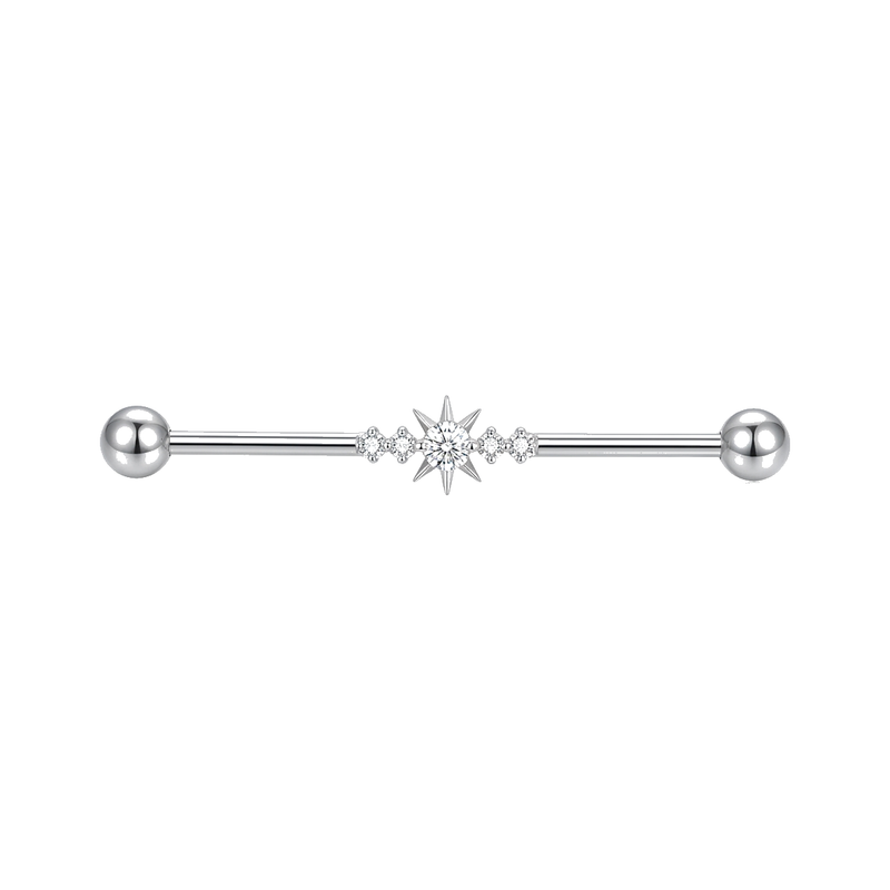 Piercing Industriel Doré : Barre Étoile et Zircons Brillants - vue 3