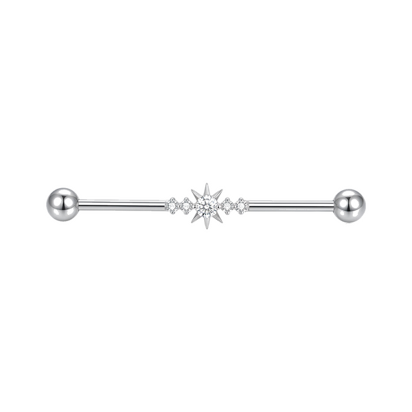 Piercing Industriel Doré : Barre Étoile et Zircons Brillants - vue 3