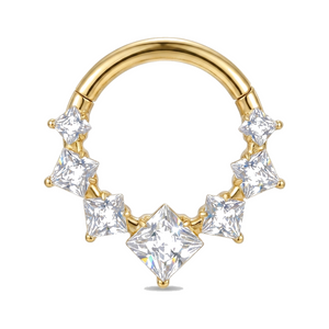 Piercing Daith Anneau Clicker Doré 5 Zircons Carrés