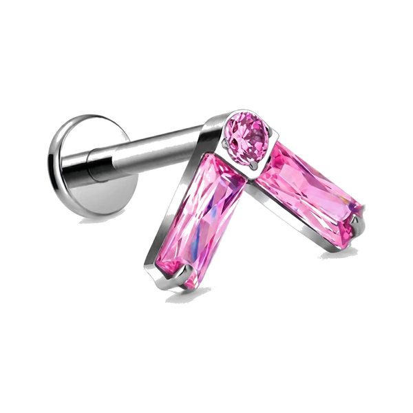 Labret doré tragus hélix, chevron zircons bleus - vue 3