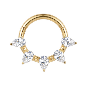 Piercing Daith Doré | Anneau Clicker 5 Zircons Poire