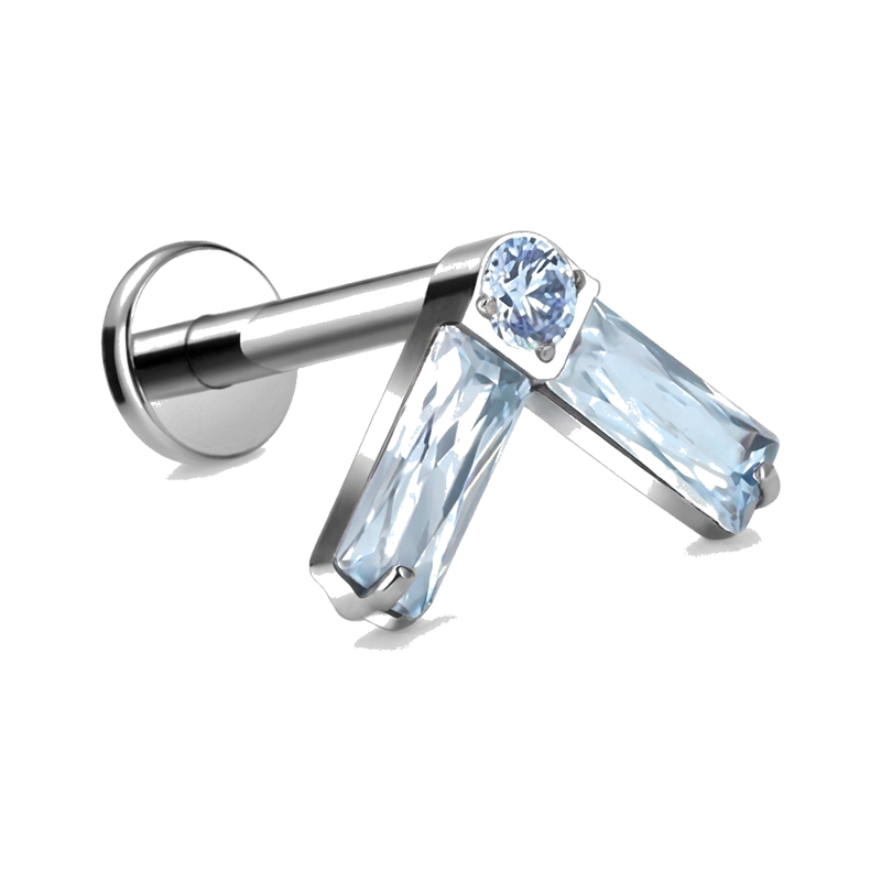 Labret doré tragus hélix, chevron zircons bleus - vue 4