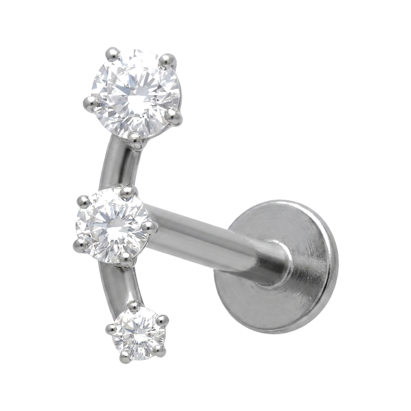 Piercing Hélix Labret Doré, 3 Zircons Brillants en Arc - vue 3
