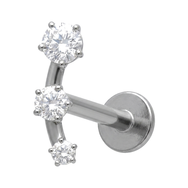 Piercing Hélix Labret Doré, 3 Zircons Brillants en Arc - vue 3