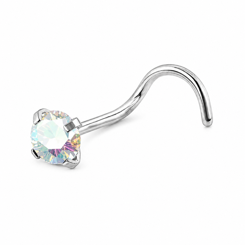 Vis nez argentee zircon solitaire opale irise AB — miniature fond blanc
