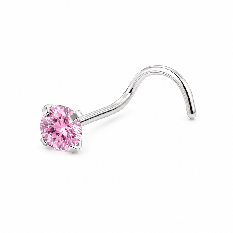 Vis nez argentee zircon solitaire rose — miniature fond blanc