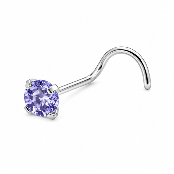 Vis nez argentee zircon solitaire violet lilas — miniature fond blanc