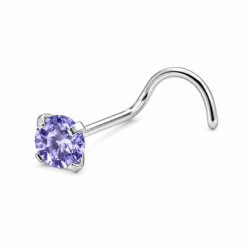 Vis nez argentee zircon solitaire violet lilas — miniature fond blanc