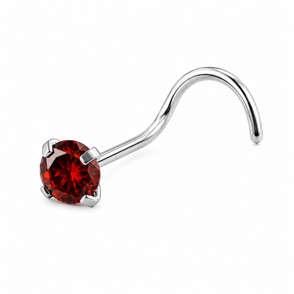 Vis nez argentee zircon solitaire rouge rubis — miniature fond blanc