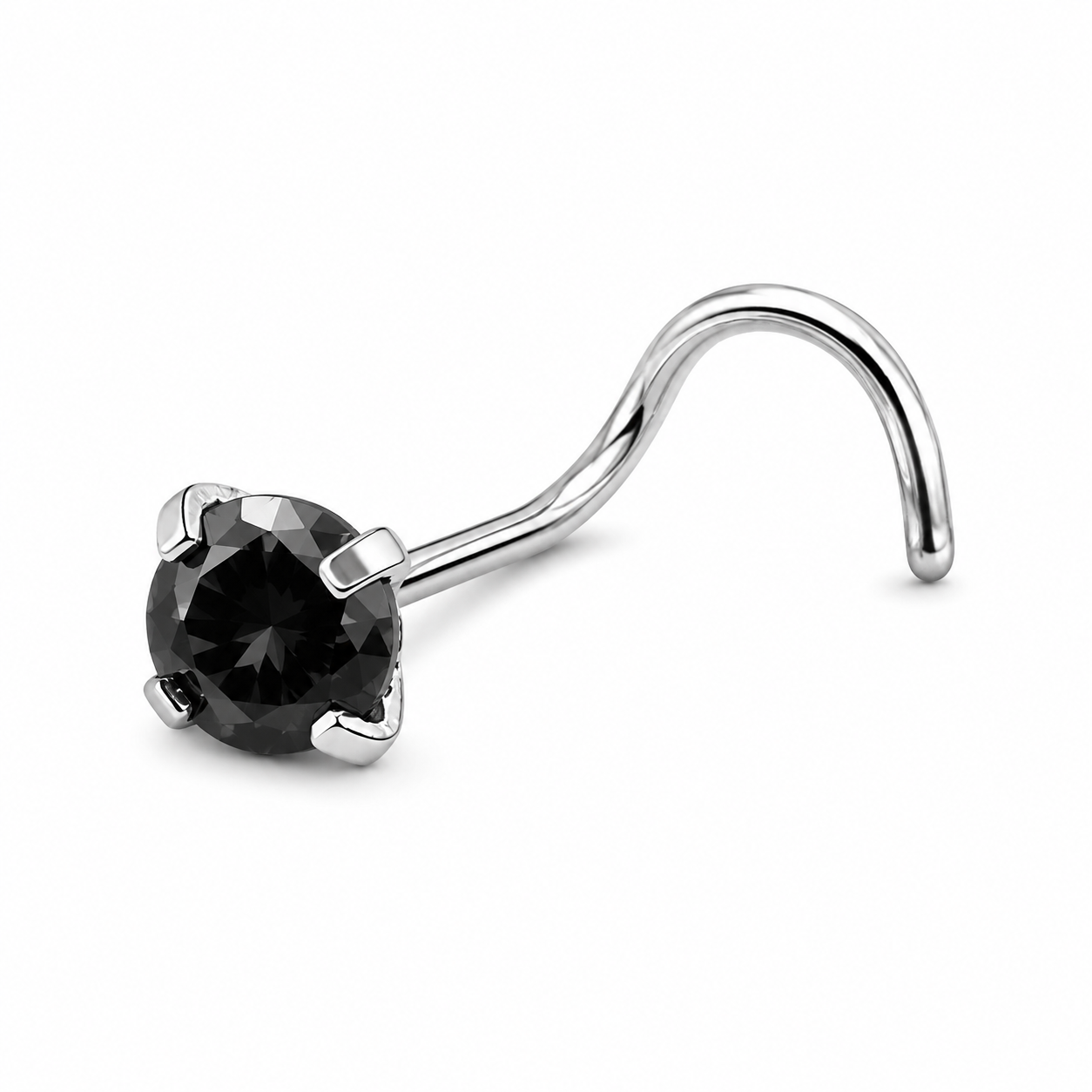 Vis nez argentee zircon solitaire noir — miniature fond blanc