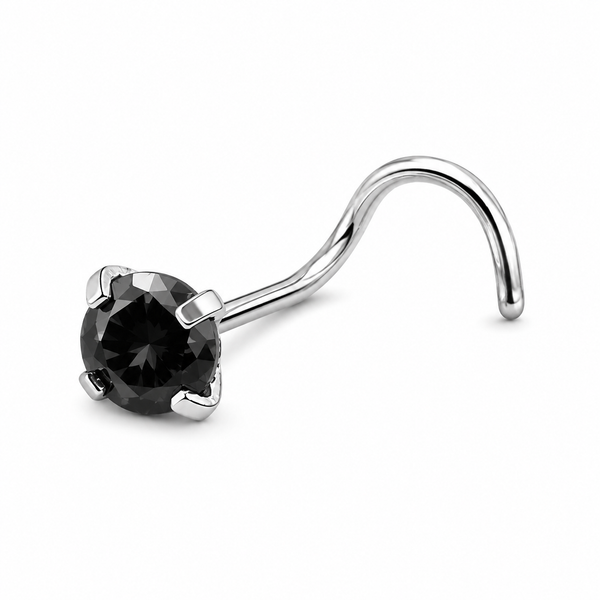 Vis nez argentee zircon solitaire noir — miniature fond blanc