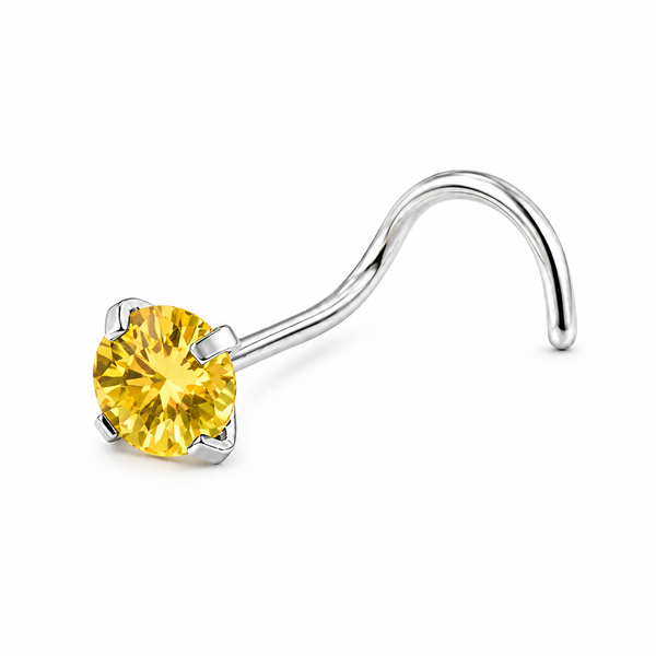 Vis nez argentee zircon solitaire jaune citrine — miniature fond blanc