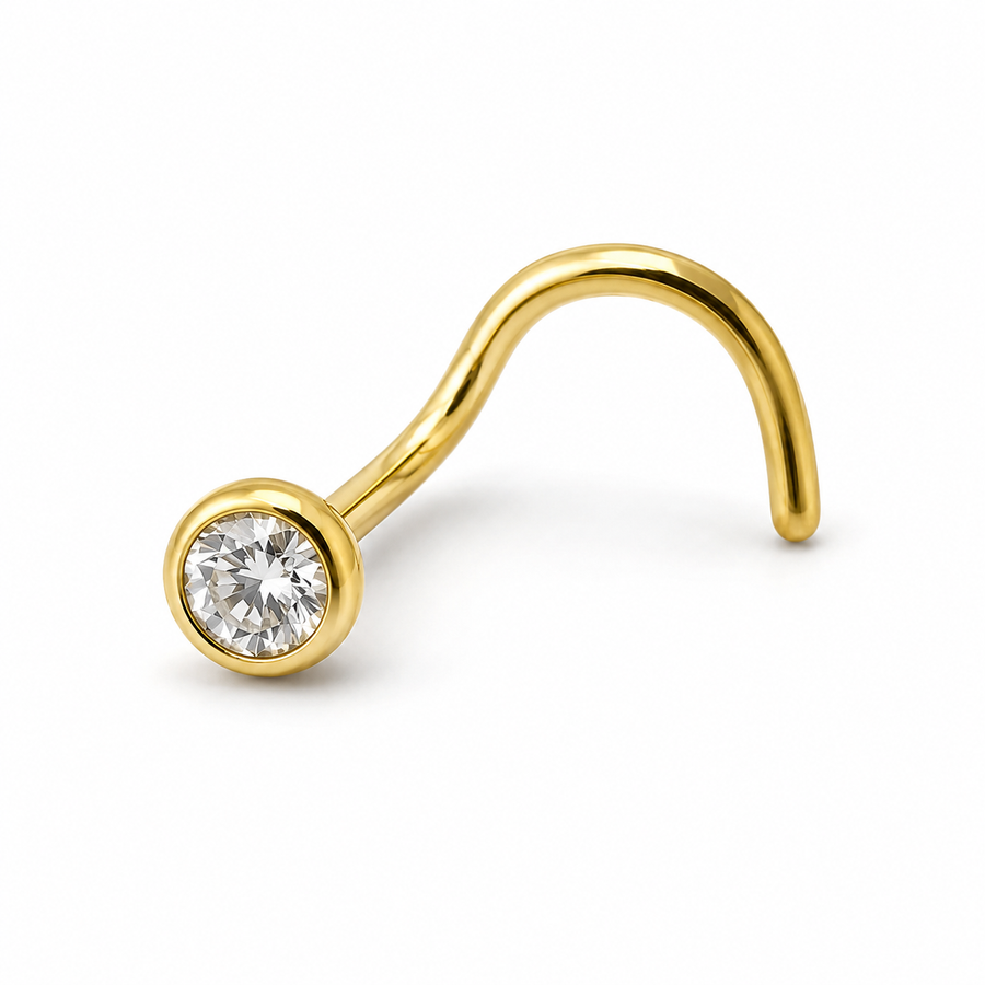 Vis nez doree zircon rond sertissage bezel — miniature fond blanc