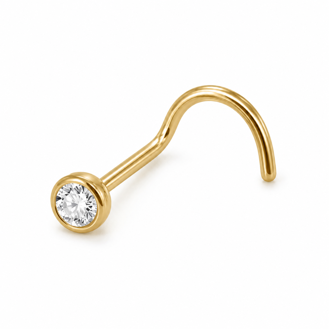 Vis nez doree zircon rond sertissage bezel — miniature fond blanc profil