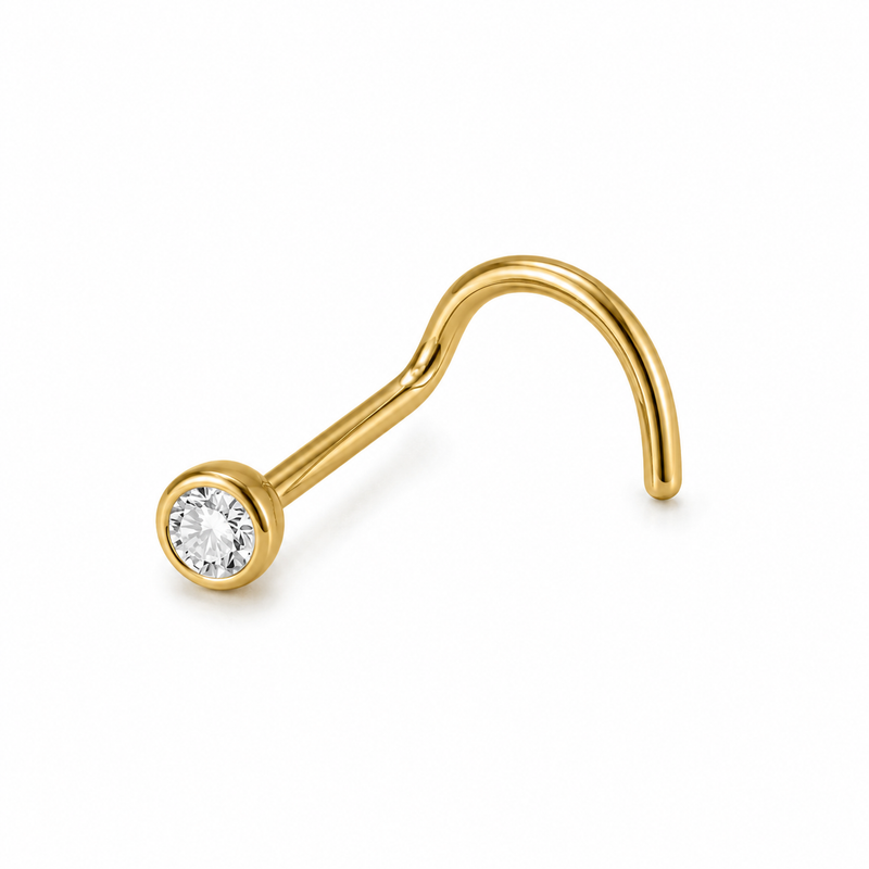 Vis nez doree zircon rond sertissage bezel — miniature fond blanc taille differente